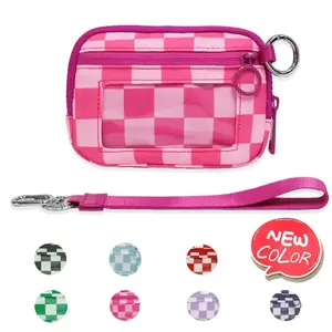 The Iris Wallet Black checkered Card Case with ID Window Purses for Women Coin Purse with Zipper Mini Portable Keychain Wallet