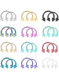 24pcs 16g Stainless Steel Nose Septum Rings, Cartilage Helix Tragus Earring Hoops, Unisex Body Jewelry, Body Piercing Jewelry for Women & Men