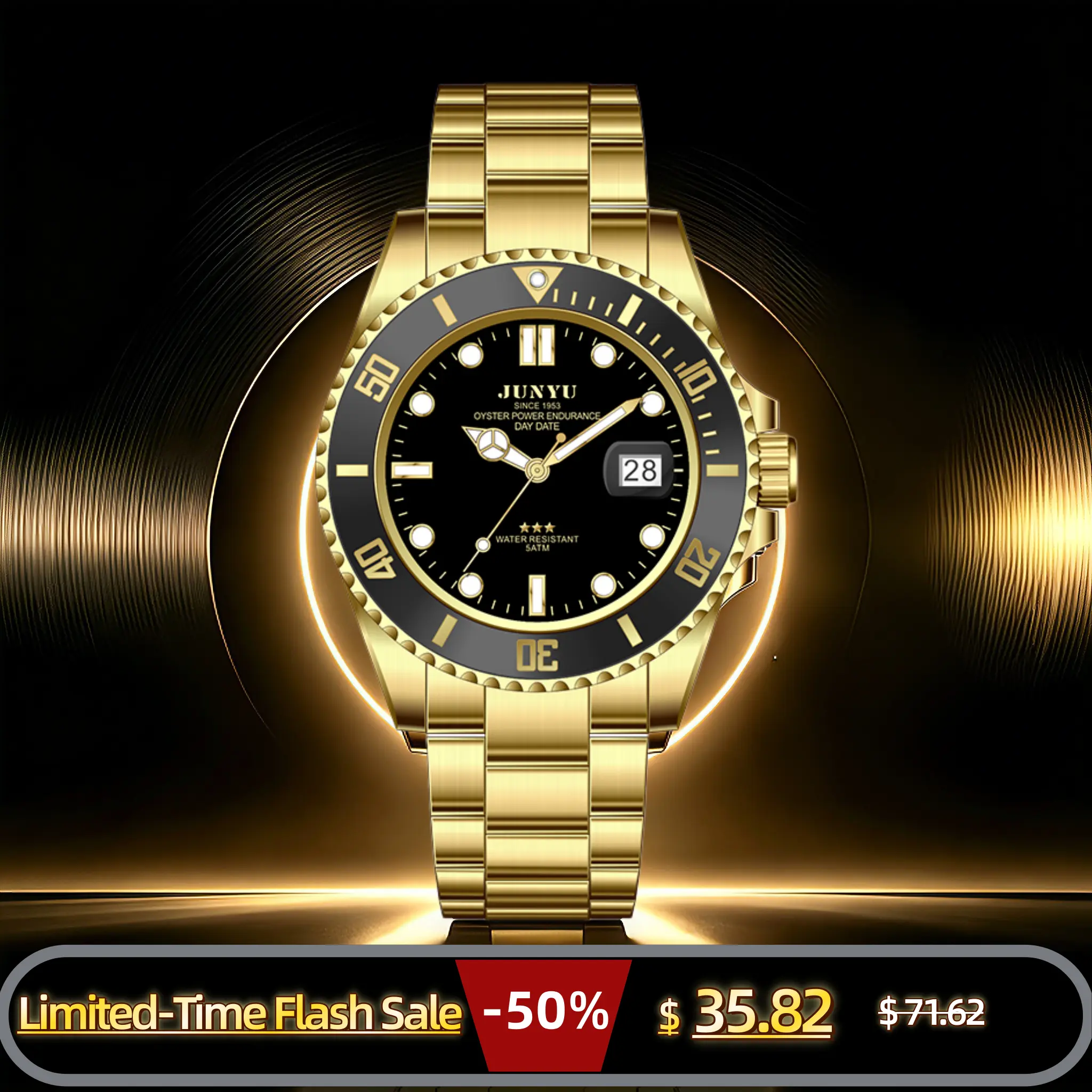 Junyu Men's Business Stylish Quartz Watch - Luminous Dial & Hands, Date Display, Stainless Steel Bracelet, Water Resistant, Ideal Birthday Gift for Men, Suitable for Daily Wear & Parties analog timepiece gold-tone case piece professional busy