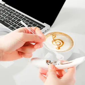 Electrical Latte Art Pen Cake Decoration Pen Coffee Carving Pen for Coffee Cake Baking Pastry Tools White