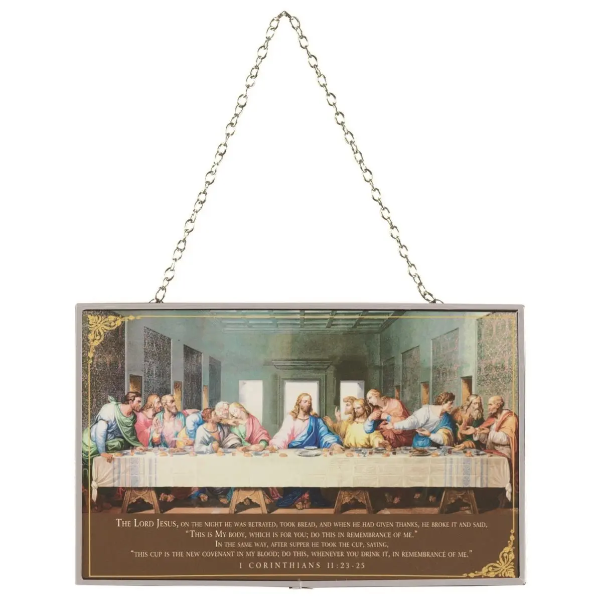 Dicksons Metal & Glass Stained Glass Suncatcher, The Last Supper Design, 8x5 in, Suction Cup Mount, 0.4 lb Religious Decor for Home Inspiration With Glowing Effect & Scripture Quote, Glow With Beauty
