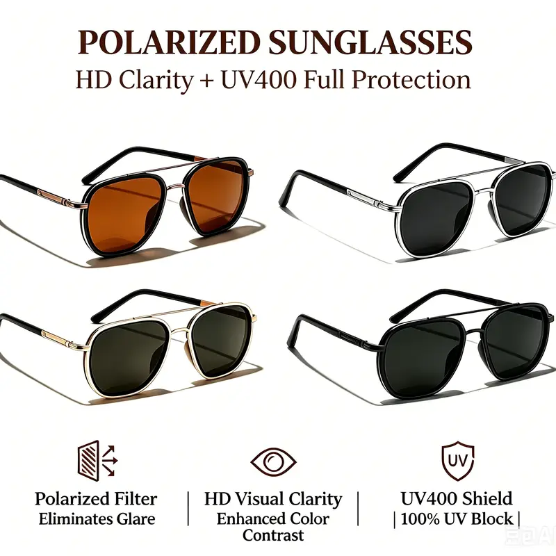 2026 Unisex Full Rim Polarized PC-Resin Fashion Sunglasses - UV400 Eye Guard, Lightweight Sturdy Double-Beam Frame, Anti-Glare, Square Shade, All-Day Comfort, Ideal Gift, Travel Essential Accessory, Sunglasses for Women