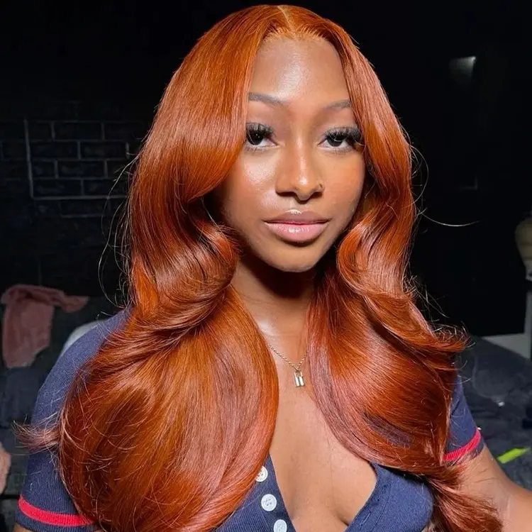 Alipearl Ginger Copper Body Wave Human Hair Wig, 200% Density 4x7 Glueless Pre-Cut Lace Closure for a Bold Look, Female, Copper Brown Human Hair Lace Closure Wigs, Easy Wear, 16 Inch, 100% Human Hair Lace Closure Wigs