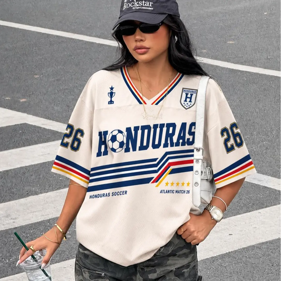Honduras Soccer Mesh Football Jersey, Honduras National Team Fan Shirt, Retro V-Neck Sports Jersey, Breathable Athletic Apparel