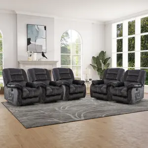 [SpringStatements] Massage Recliner Chair with Vibration Massage and Heat, Soft Fabric Overstuffed Massage Manual Reclining Sofa Chair for Living Room with Side Pocket, Grey