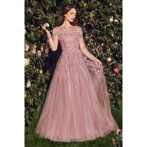 Andrea And Leo -MA108 Applique Bodice Laced Tulle A-Line Dress