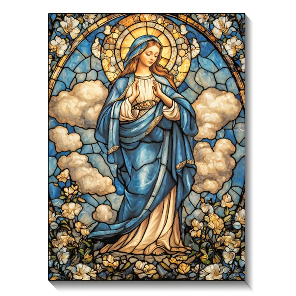 Virgin Mary 5D Diamond Painting Set DIY Mosaic Art Religious Artwork with Full Round Diamonds Creating a Spiritual Home Decor