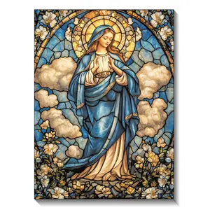 Virgin Mary 5D Diamond Painting Set DIY Mosaic Art Religious Artwork with Full Round Diamonds Creating a Spiritual Home Decor