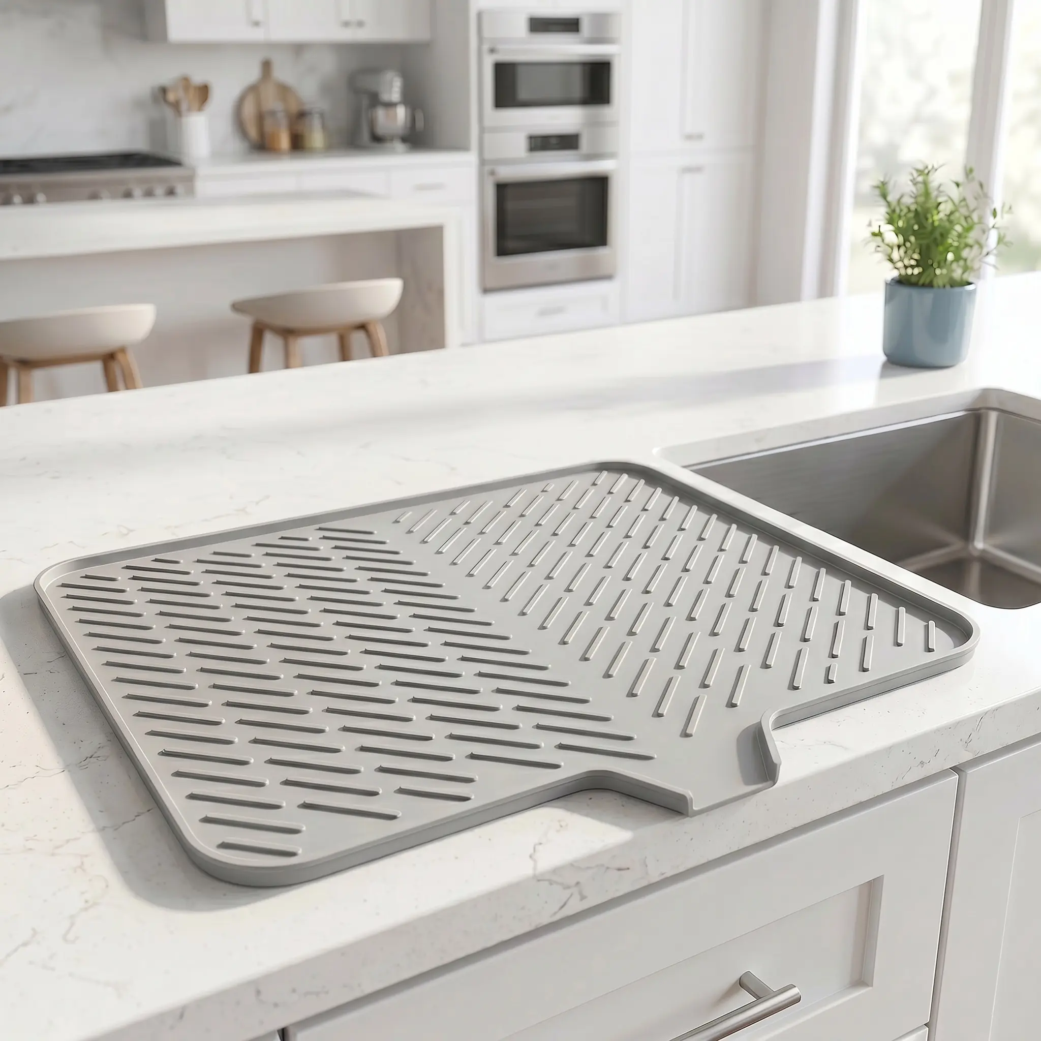 Silicone bowl and dish drying mat with built-in drainage lip - non-slip, heat-resistant kitchen countertop protector, suitable for busy moms and home cooks - waterproof sink drainage mat, suitable for small apartments and RV kitchens-YY0