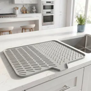 Non-Slip Silicone Dish Drying Pad with Raised Ridges - Keeps Countertops Dry & Clean All Day - Waterproof Drain Mat for Busy Families & Small Kitchens - Heat Resistant Sink Mat for Daily Use -YY0