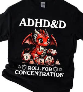 Adhd and d Roll for concentration, RPG Shirt, DnD Class Shirt, D&D Clothing, D and D Character Class T Shirt, Rogue Shirt, DnD Gift, for Men Women Menswear Top