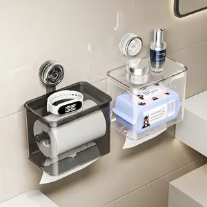 Suction cup tissue holder, toilet wall-mounted storage box, toilet non-punching roll paper drawing rack, waterproof shelf-55 bathroom decor set
