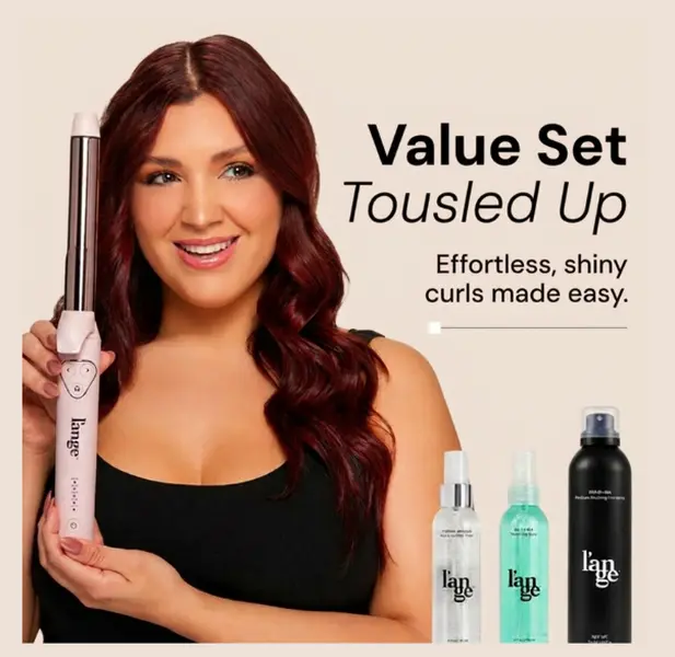 L'ANGE HAIR Tousled Up Value Set - Self-Rotate Le Pirouette Curling Iron, Thermal Magique Humidity Guard (4oz), Salt + Sea Texturizing Spray (4oz), Hold-All Medium Working Hairspray (8oz), Haircare for Bouncy Curls & Wavy Hair Styling, Frizz-Free, Effortl