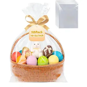 16 x 24 Inch Large Clear Cellophane Bags: 10 count Clear  Bags for Small & Medium Easter  Baskets, Cellophane Wrap for  Baskets Party Favors Bridal or  Showers- 2.8 Mil Thick