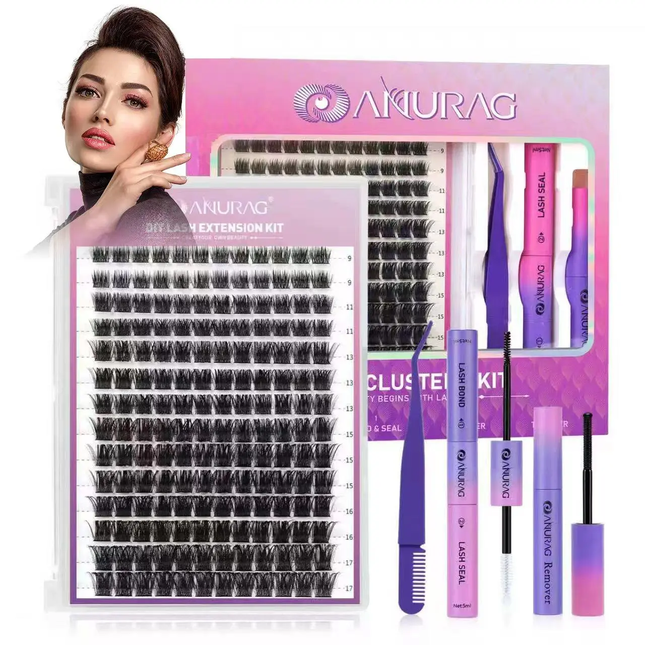 DIY Eyelash Cluster Kit with Bond, Sealant, Remover, Springtok Tweezers - Cosmetic At-Home Lash Extension Makeup Tools, Christmas Gift #SummerWins #DealsForYouDays