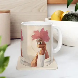 Frazzled Chicken Mug Funny Coffee Cup Chicken Puppet Meme Gift Ceramic Mug 11oz 15oz Glossy Finish Vibrant Colors Microwave Dishwasher Safe