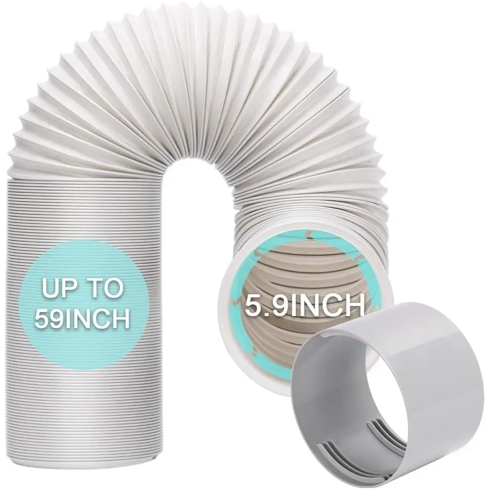 AC Exhaust Hose Kit with Coupler, Universal 5.9 Inch Flexible Vent Duct, 59" Length Replacement Tube with Anti-Clockwise Thread, Hose Coupler, Ac Exhaust Vent Duct
