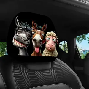 2pcs 11x10.2 inch Donkey, Mule and Sheep Pattern Car, Vehicle headrest covers, Universal, easy to install, durable car interior seat accessories, Suitable for daily commutes and travel, ideal gifts for car enthusiasts, holiday presents, 3.27CYJ-5