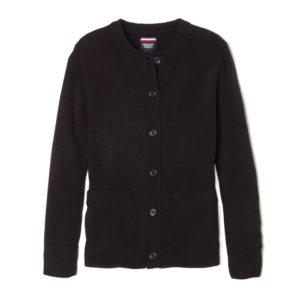 French Toast Girls' School Uniform Crewneck Acrylic Sweater Cardigan - Kids, Adult Sizes, Anti-Pill, At Hip, Button