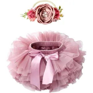 Toddler Tutu Skirt for Baby Girl with Diaper Cover, Soft Baby Tutu Dress 0-36 Months with Flower Headband