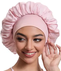 KAAHYNNO Elastic Stretch Silk Satin Hair Bonnet for Sleeping Women, Adjustable Double Layer Sleep Wrap, Night Head Cover
