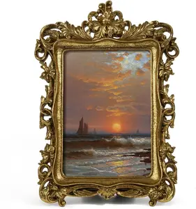 4x6  Picture Frame with Stand and Real Glass, Baroque  Photo Frame for  Wall Art Prints Oil Paintings Memorial Portraits,  Elizabeth Frame for Nightstand End Table Decor