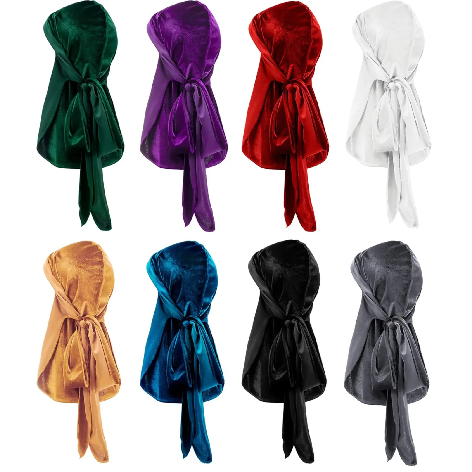 8PCS Unisex Headwear, Hip-Hop Fashion Breathable & Highly Stretchable Velvet Caps,Long Tai Pirate Hat Ideal for Bikers, Hip-Hop Enthusiasts, Headscarves, Caps, Everyday Additions, Cycling, Hiking