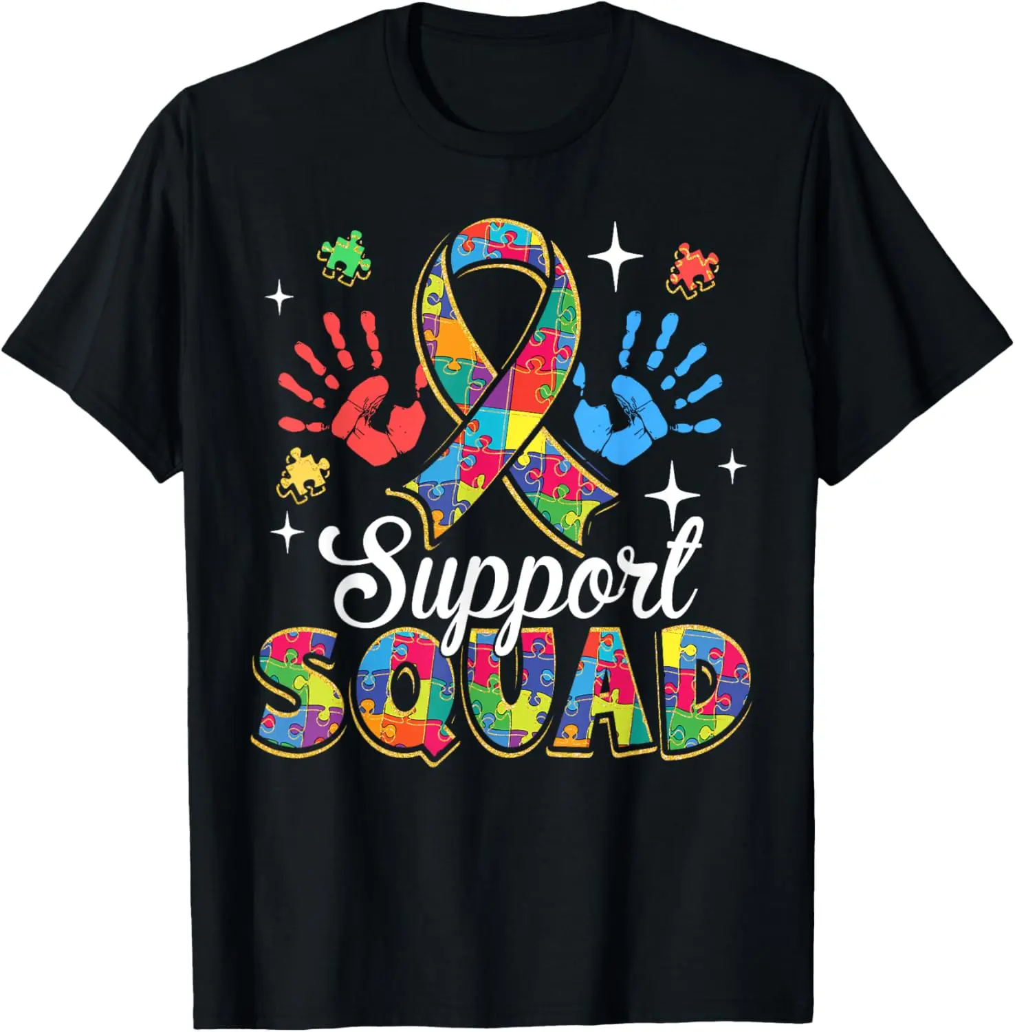 Lady's Casual Short-Sleeve Everyday Graphic T-Shirt - Autism Awareness Support Squad Family Apparel