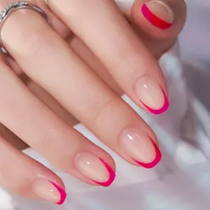 Office Siren Semi Cured Gel Nail Strips | 20+6 PCS with Top Coat Pen | Hot Pink French Tips | Includes 6 Trial Strips to Try | 5-Min UV Cure | OAUEE