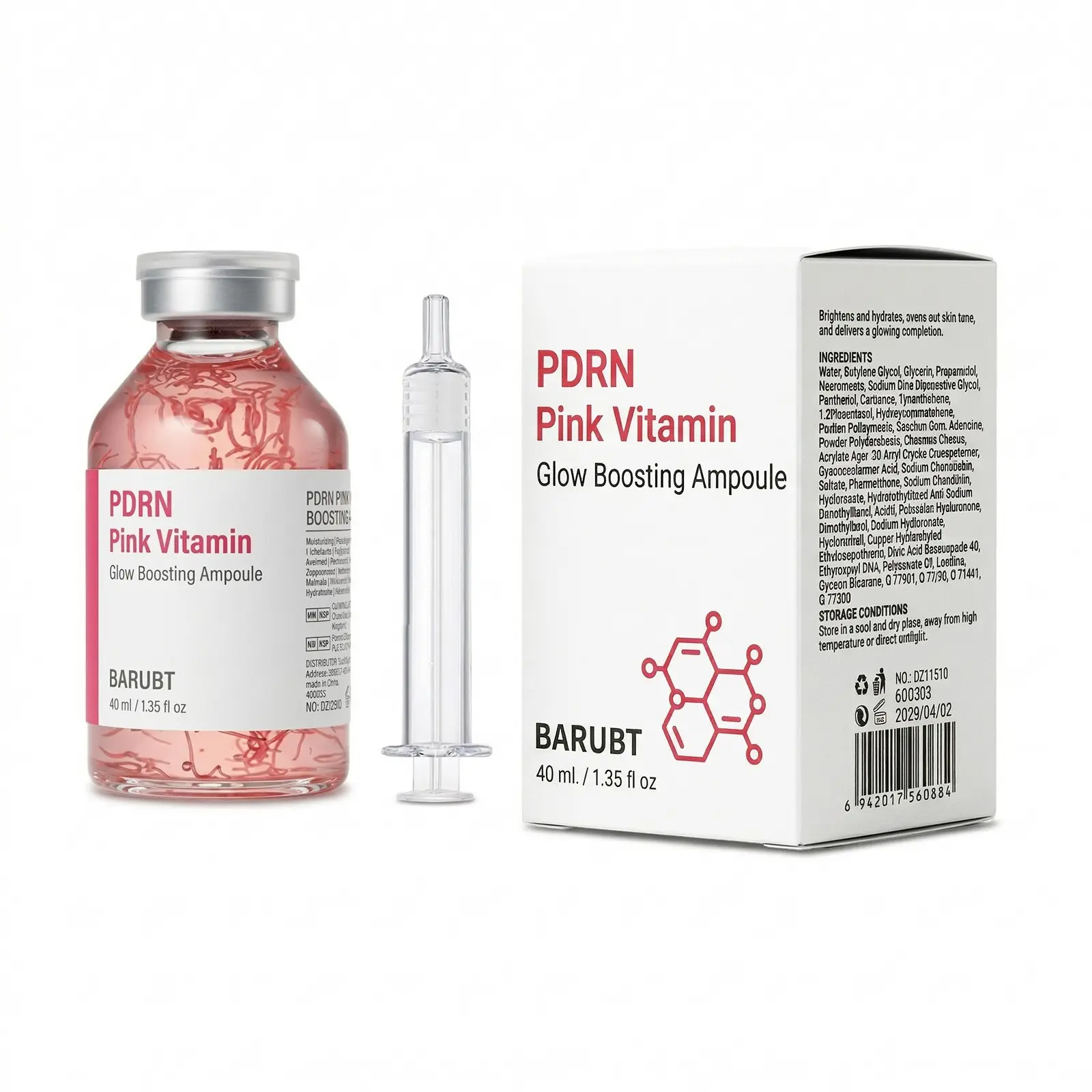PDRN Pink Vitamin Glow Boosting Ampoule, 1.35 fl oz – Skincare Serum for Cellular Repair, Hydration, and Radiance