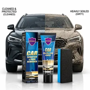 RAYHONG 120ml Car Scratch Repair Wax Kit Deep Erase Automobile Scratch Premium Auto Scratch Polishing Remover Tools with Wipe And Sponge for Vehicles for Scratches Car Gift paint surface repair cleaning decontamination grinding agent