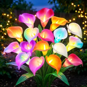 SummerVibes KOOPER Solar Lights Outdoor Decorative, Color Changing Solar Garden Lights With 20 Calla Lily Flower Lights, Solar Flowers Outdoor Waterproof IP65 For Yard Lawn Garden Decor, Gift For Women Mom 4 Pack tiktokshopspringglowup