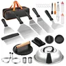 VEVOR 28PCS Stainless Steel Griddle Accessories Kit with Handles - BBQ Grill Utensils Set, Barbecue Utensils Including Enlarged Spatula, Basting Cover, Tong, Burger Press, Carry Bag for Outdoor BBQ Teppanyaki Meat Prep