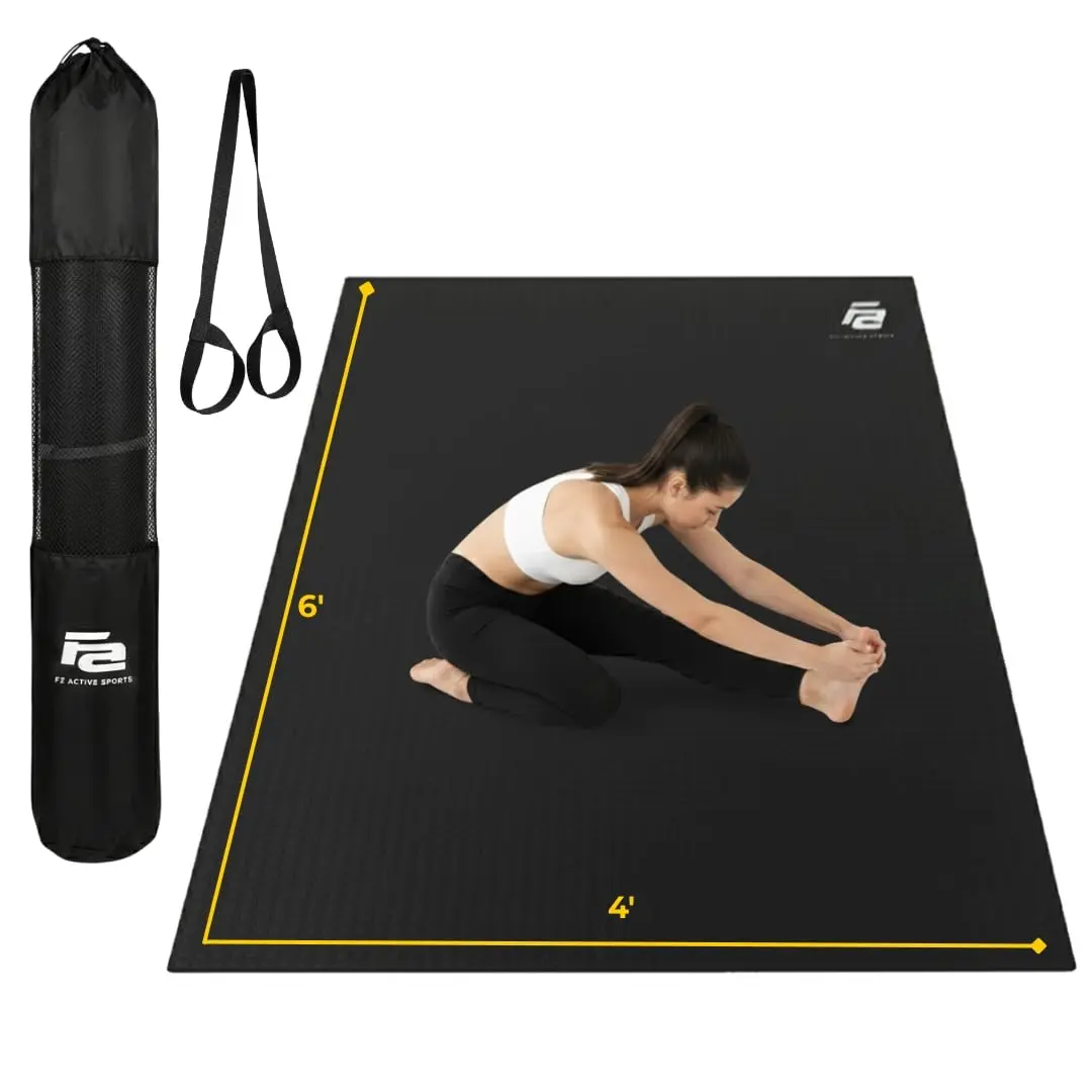 Fit Active Sports 6x4 ft Extra Large Non-Slip Roll-Up Workout Mat with Carry Bag for Home Gym