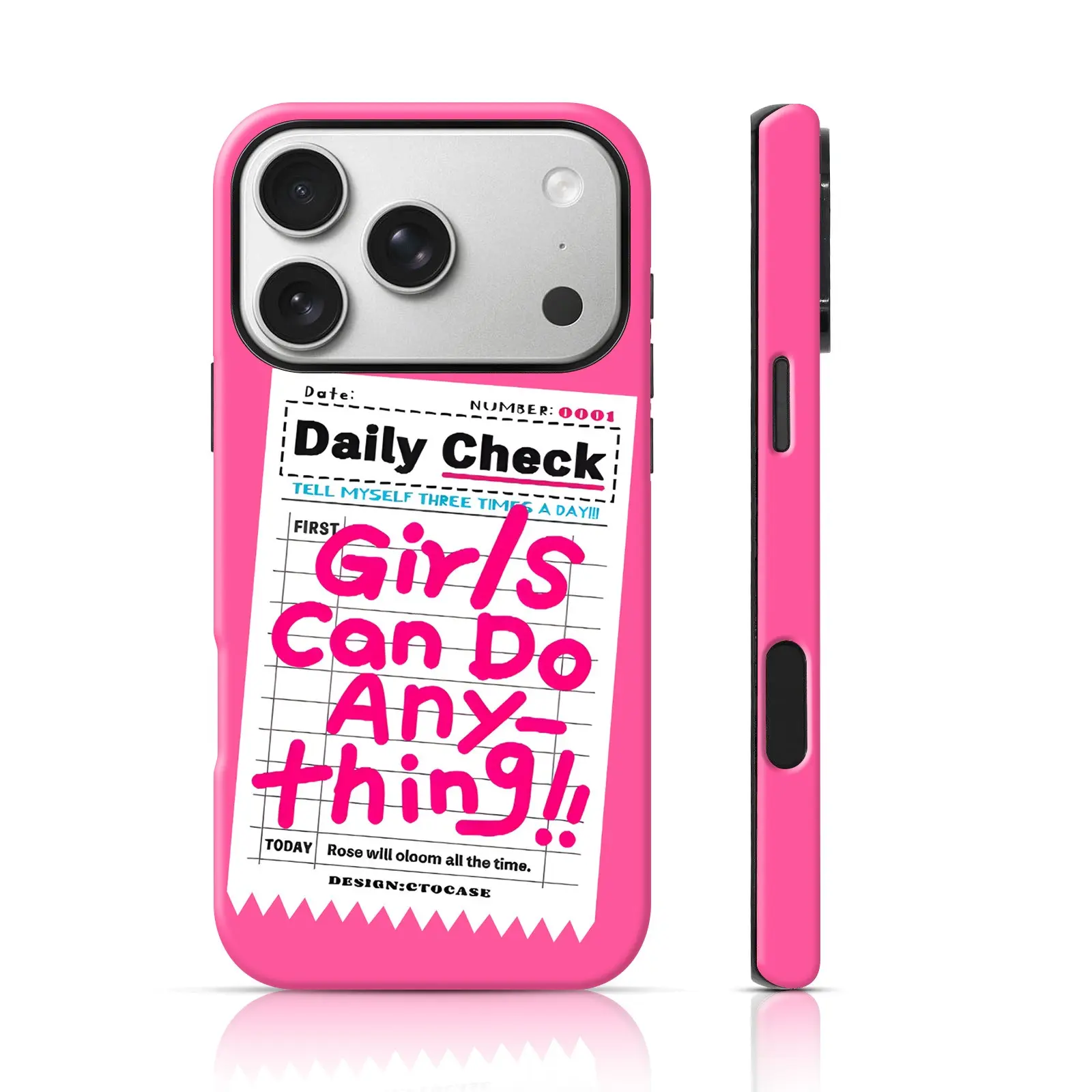 Cute Pink Smartphone Casing - Double-Layer TPU Shockproof Handheld Cellphone Accessory with "Girls Can Do Anything" Quote for iPhone 17 Pro Max/16 Pro/15 Pro Max/15/14/13/12 Max & Samsung S25 Ultra