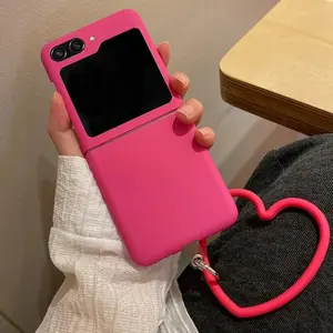 Sweet Cute Rose Red Silicone Love Heart Bracelet Phone Case for Samsung Galaxy Z Flip 7 Z Flip 6 Z Flip 5 Shockproof Cover
