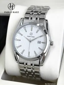 Men's Fashion Simple Watch, Casual Sports Wristwatch, Luxury Business Watch, Quartz Analog Watch, Dial Date Display, 50m Waterproof, Stainless Steel Strap