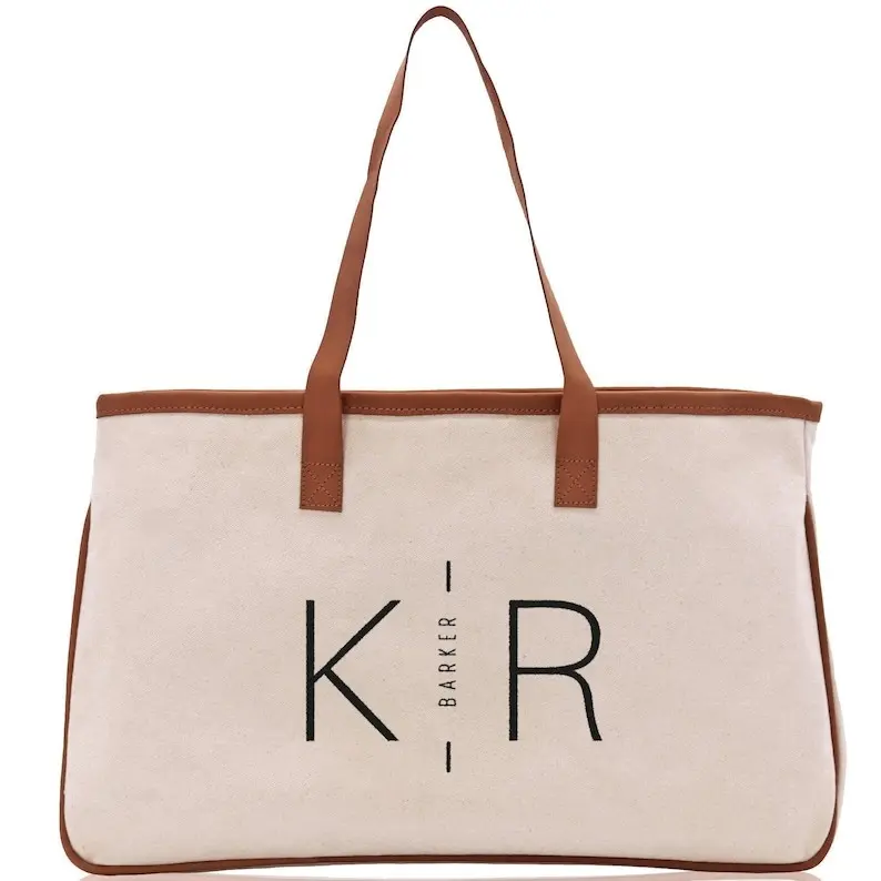 Personalized Canvas Tote Bag, Embroidered Initial, Bridesmaid Gift, Bag for Her
