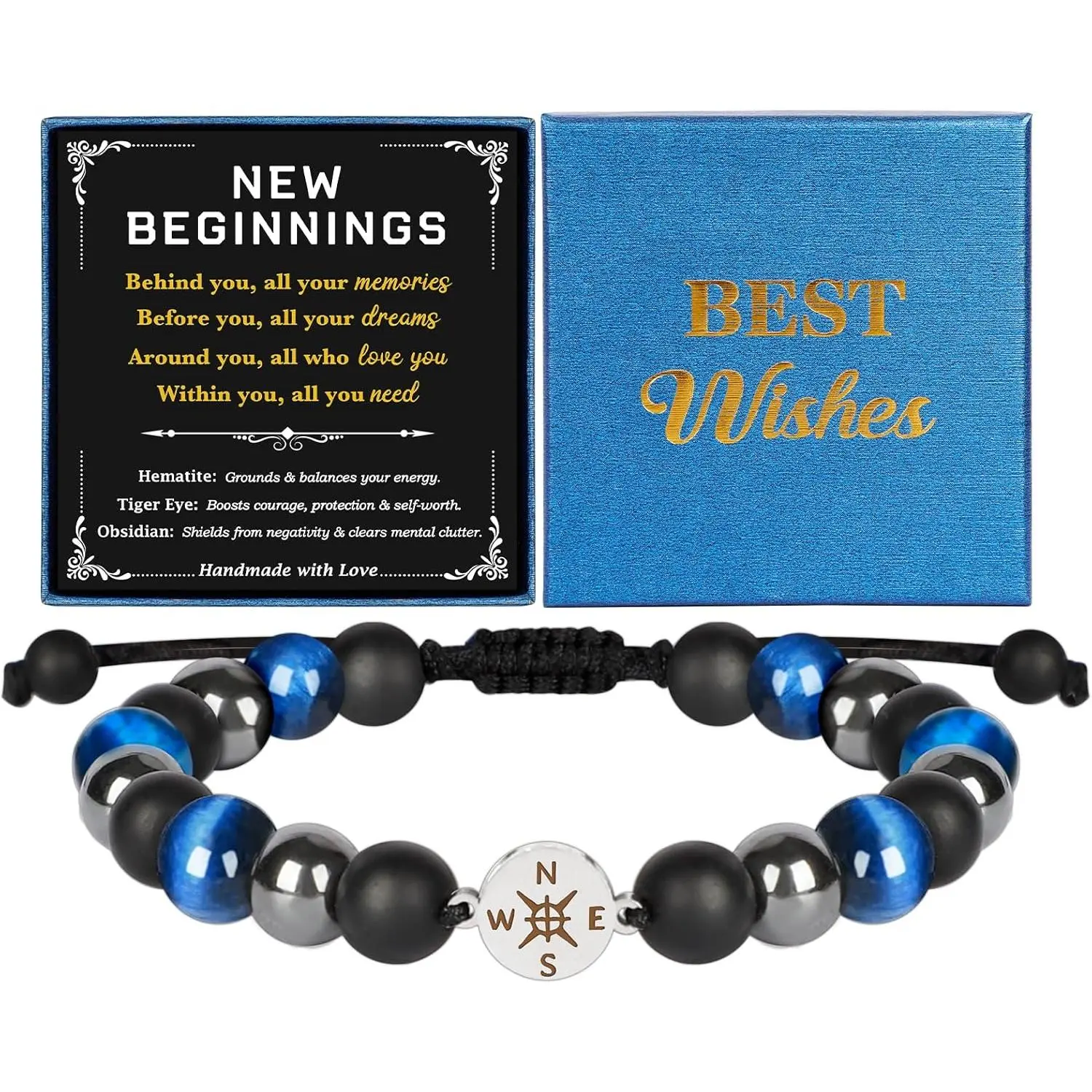 Women's Bra Accessories Adjustable-Size Natural Stone Bracelets with Inspirational Tag, 2026 Graduation Keepsake for Grad Students, New Beginnings Gift