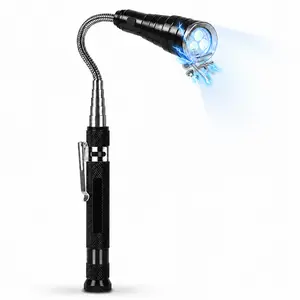22-Inch Telescoping LED Magnetic Pickup Tool with 360° Flexible Neck, Magnetic Head & Base, Screw and Bolt Retrieval Tool for Auto Repair, Home and DIY, 4 LR44 Batteries Included