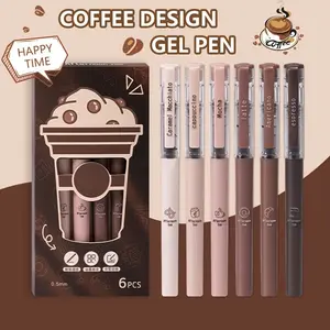 6pcs Coffee Theme Office Neutral Pens, Ink, Travel Essential Stationery, High-End Fine Tip for Business Meetings and Negotiations