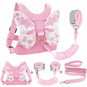 3 in 1 Toddler Harness Leash with Anti Lost Wrist Link Kids Harness for Girls Pink Floral Bow Design Child Leash Baby Cute Belt Strap Hold Kids Close While Walking