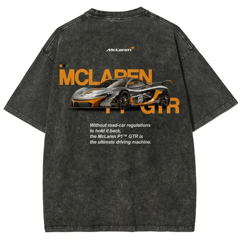 McLaren P1 GTR Washed T-Shirt Oversized Streetwear, Retro Car Graphic Tee for Men & Women, Premium Soft Heavyweight Cotton, Acid Wash Vintage Style, Urban Aesthetic Y2K Fashion, Trendy Casual Fit, Unique Automotive Gift, Unisex Summer Outfits 2026