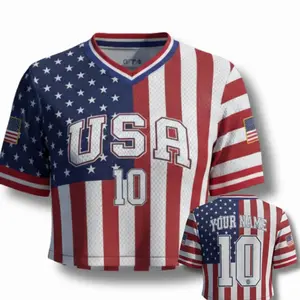 USA Soccer Crop Top Jersey Custom Name – All Over Print Mesh V Neck Shirt