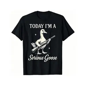 [100% Cotton] Graphic Tee With Serious Goose Print, Merging Quirky Animal Art And Funny Slogan, A Standout Casual Wear T-Shirt For Men And Women