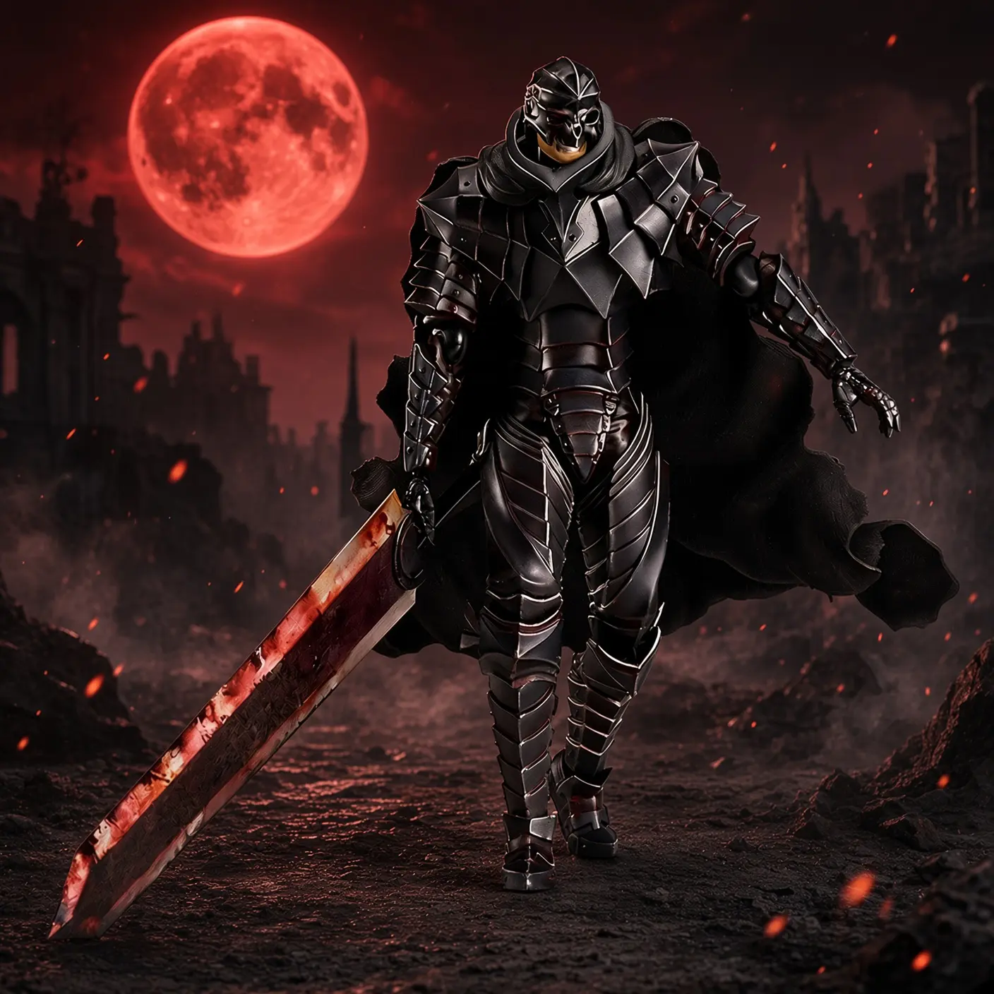 Berserk Guts Berserker Armor Action Figure – 16cm Articulated Black Swordsman PVC with Dragon Slayer Sword – Manga Anime Collector Gift