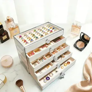 Acrylic Jewelry Organizer Box with 5 Velvet Lined Drawers, Clear Stackable Jewelry Storage Organizer for Earrings, Necklaces, Rings and Bracelets, Removable Dividers, Elegant Vanity Display Case with Cleaning Cloth, Mother’s Day Gift for Women and Her