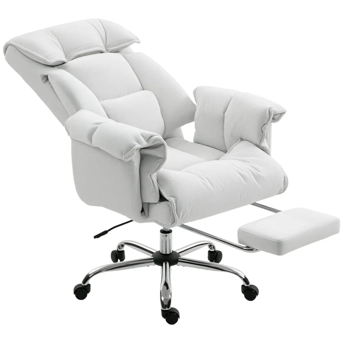 Cream White High Back Recliner Chair for Adults, Reading & Home Office/WFH Setup, Foldable 360-Degree Desk Chair with Footrest, Thick Cushion, High Resilience Foam, Adjustable Height, Rolling Wheels, Padded Arms (Back Health Solutions), Quick Set-Up, 30.3