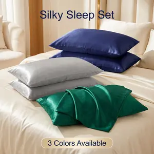 Bedsum 2-Piece Silky Satin Pillowcases - Frictionless Microfiber Fabric Pillow Covers, Anti-Acne & Hair-Friendly Bed Pillow Cases with Envelope Closure