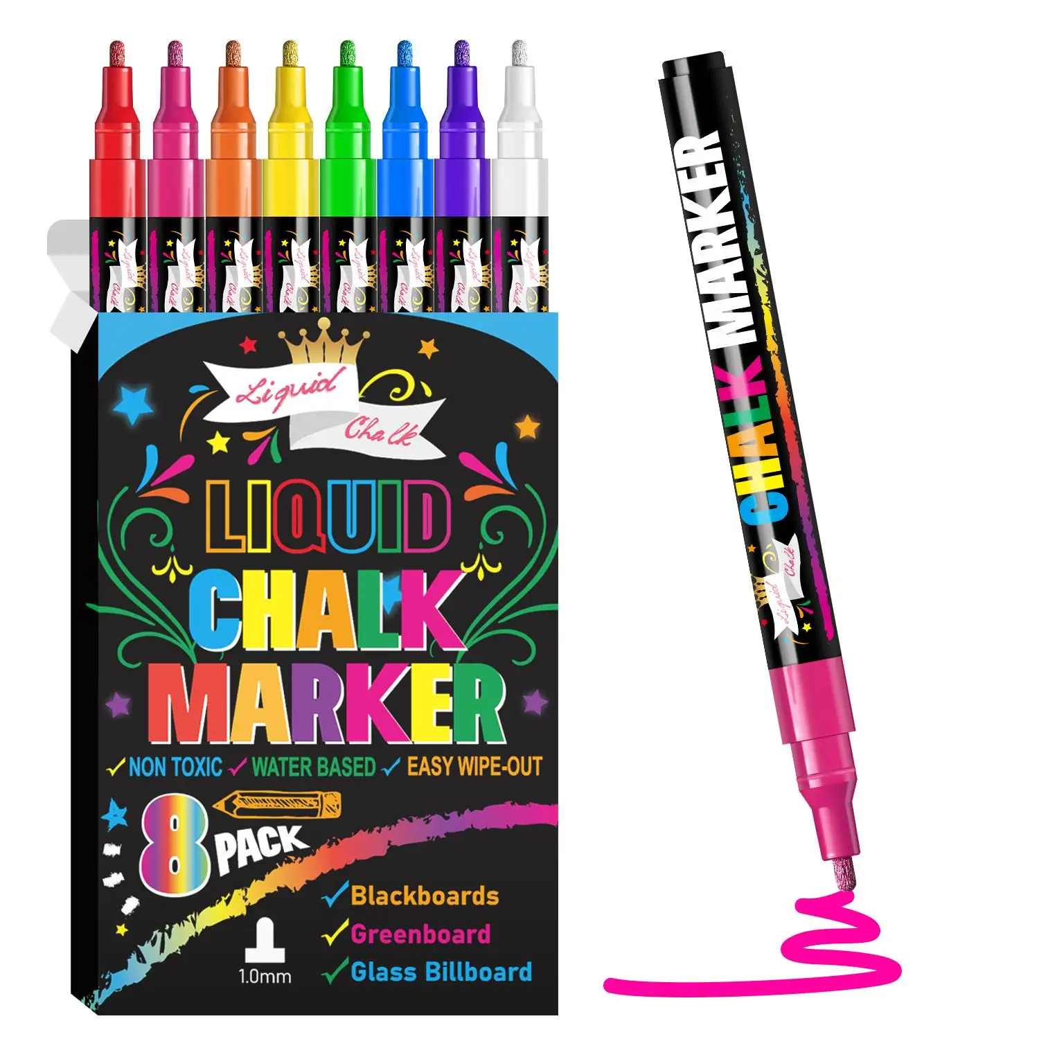 Liquid Chalk Marker Pen (8 Counts/set), Washable & Wet Wipe Liquid Chalk Marker, Art Supplies for Blackboard, Whiteboard, Glass Window Graffiti